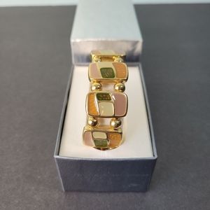 KC Enameled Bracelet Goldtone Bronze Cream Earth Tones NOS